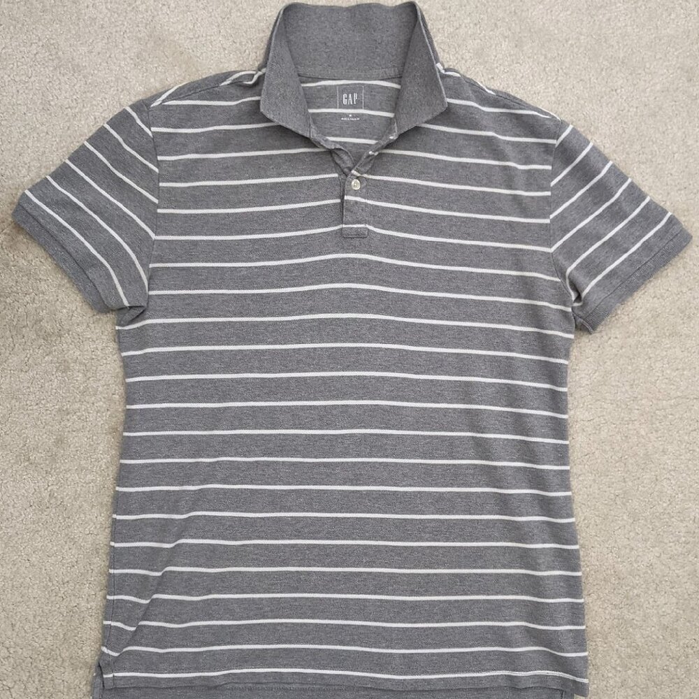 GAP gray white striped polo shirt medium